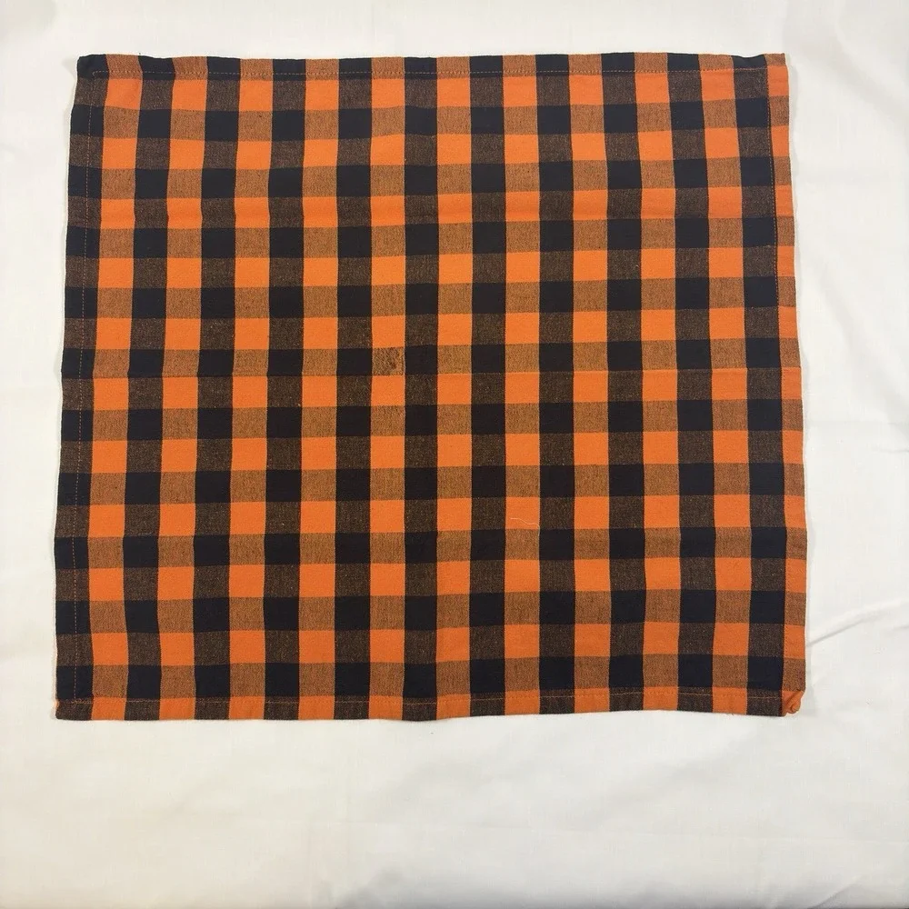Urban Villa Set of 8 Cloth Napkins Orange Black Buffalo Check Halloween